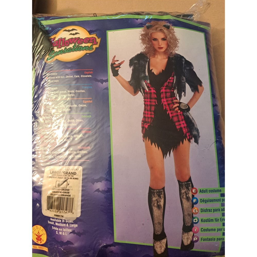 Rubies Halloween Sensations She Wolf Costume Womens Large 14-16 Plaid Faux Fur